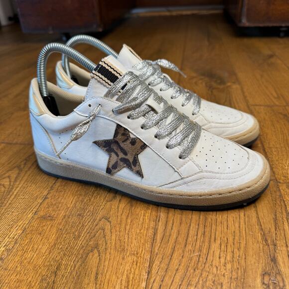 ShuShop Shoes - SHU SHOP White Sneakers Leather Suede Cheetah Star PAZ Low Top Womens Sz 8
